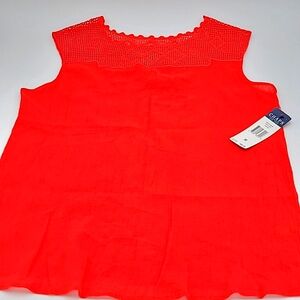 NWT Chaps Gauze Top W/ Crocheted Neckline Women's Size M